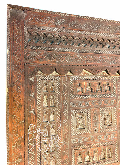 Vintage Decorative Wooden Door with Tribal Carvings