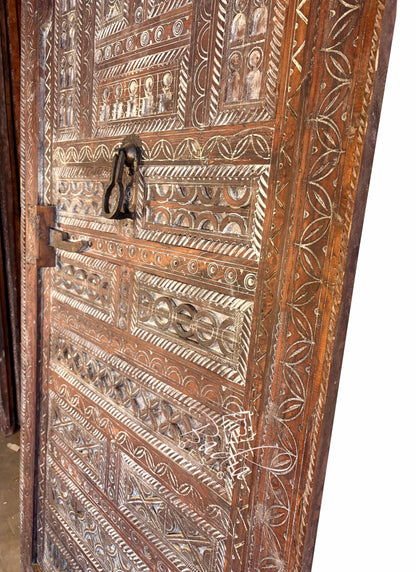 Vintage Decorative Wooden Door with Tribal Carvings