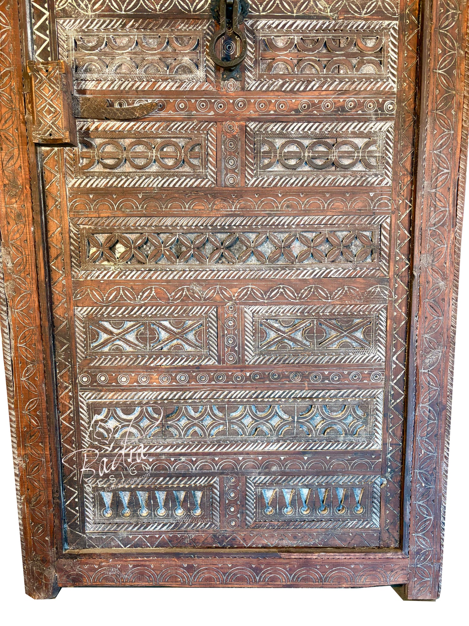 Vintage Decorative Wooden Door with Tribal Carvings