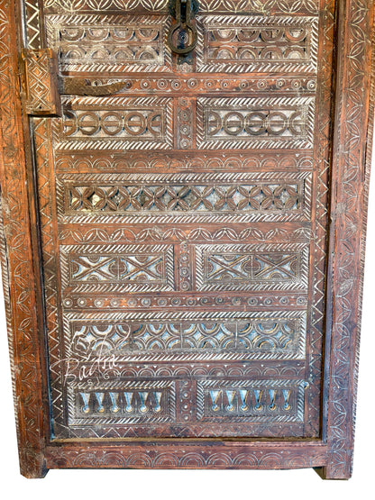 Vintage Decorative Wooden Door with Tribal Carvings