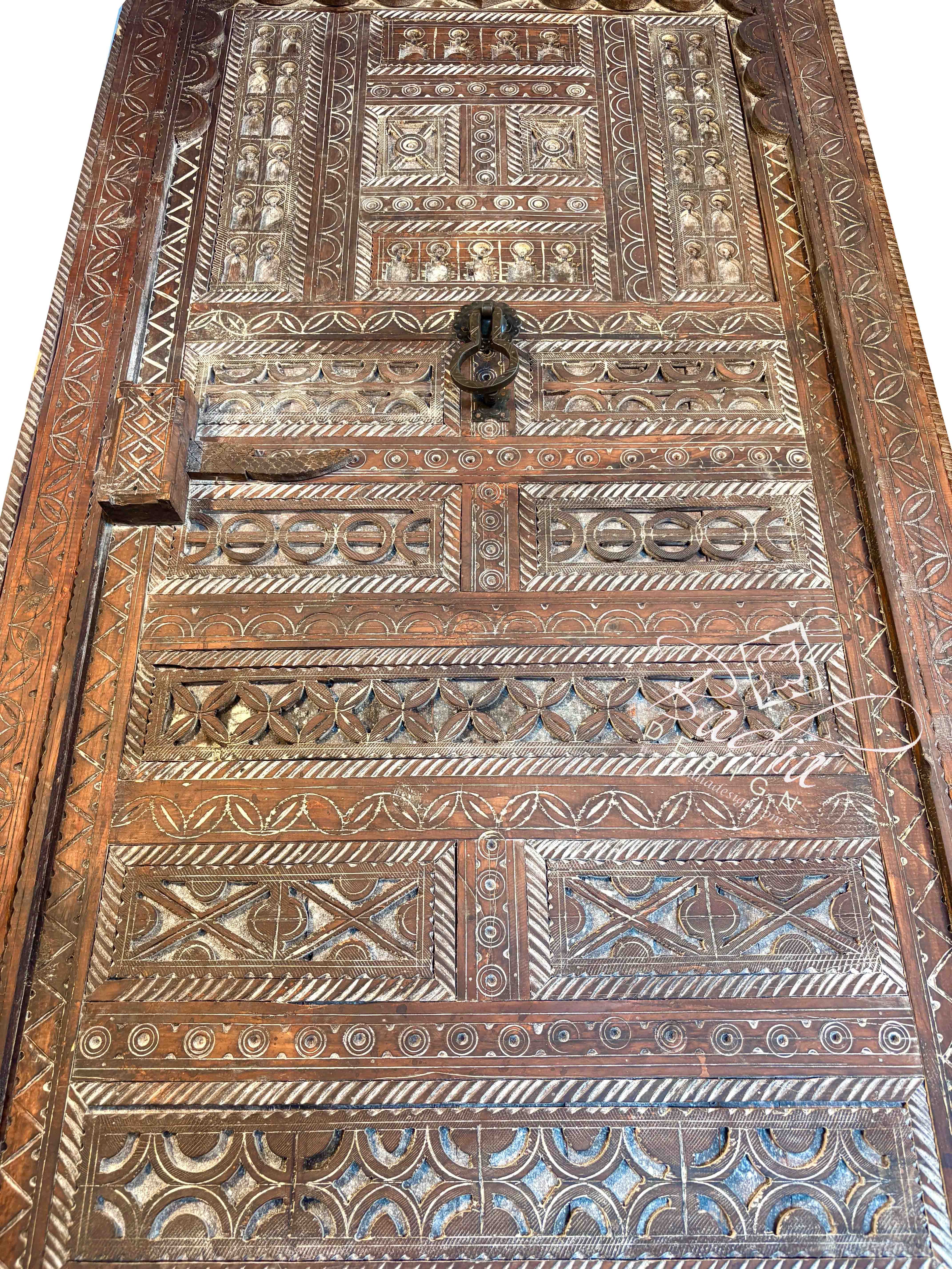 Vintage Decorative Wooden Door with Tribal Carvings
