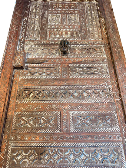 Vintage Decorative Wooden Door with Tribal Carvings