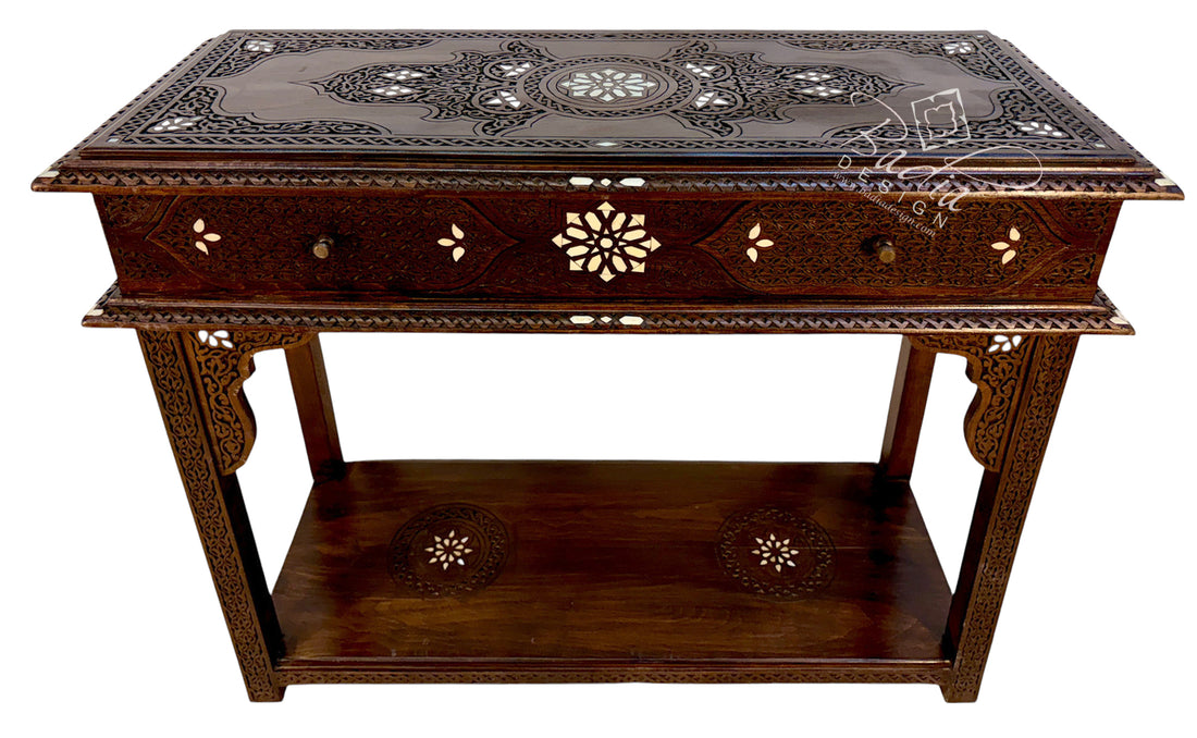 Hand carved Moroccan console with bone inlay