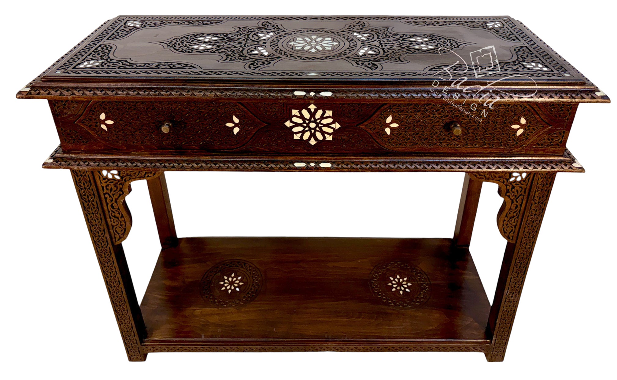 Hand carved Moroccan console with bone inlay