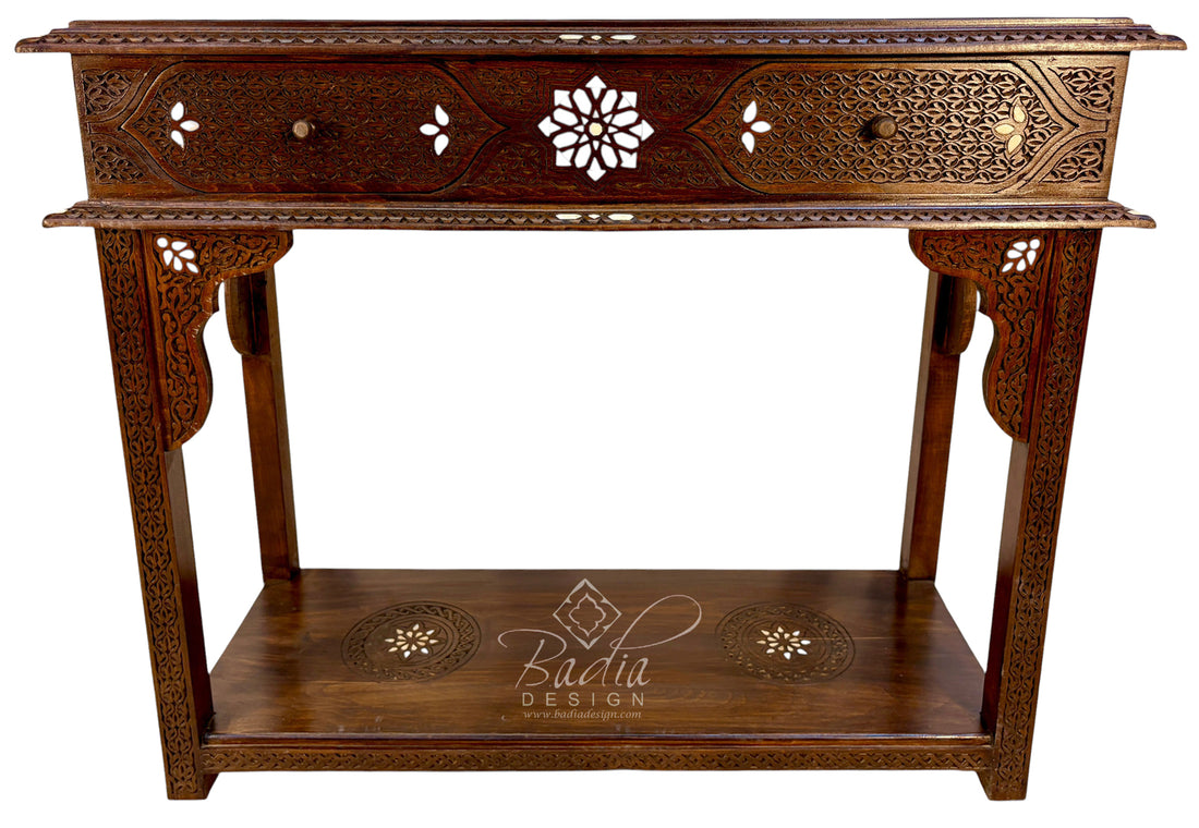 Hand carved Moroccan console with bone inlay