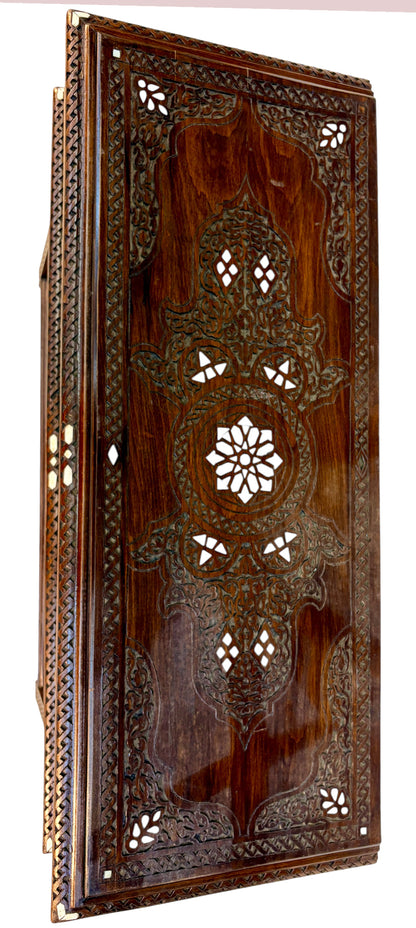 Hand-Carved Wooden Console with Mother-of-Pearl Inlay