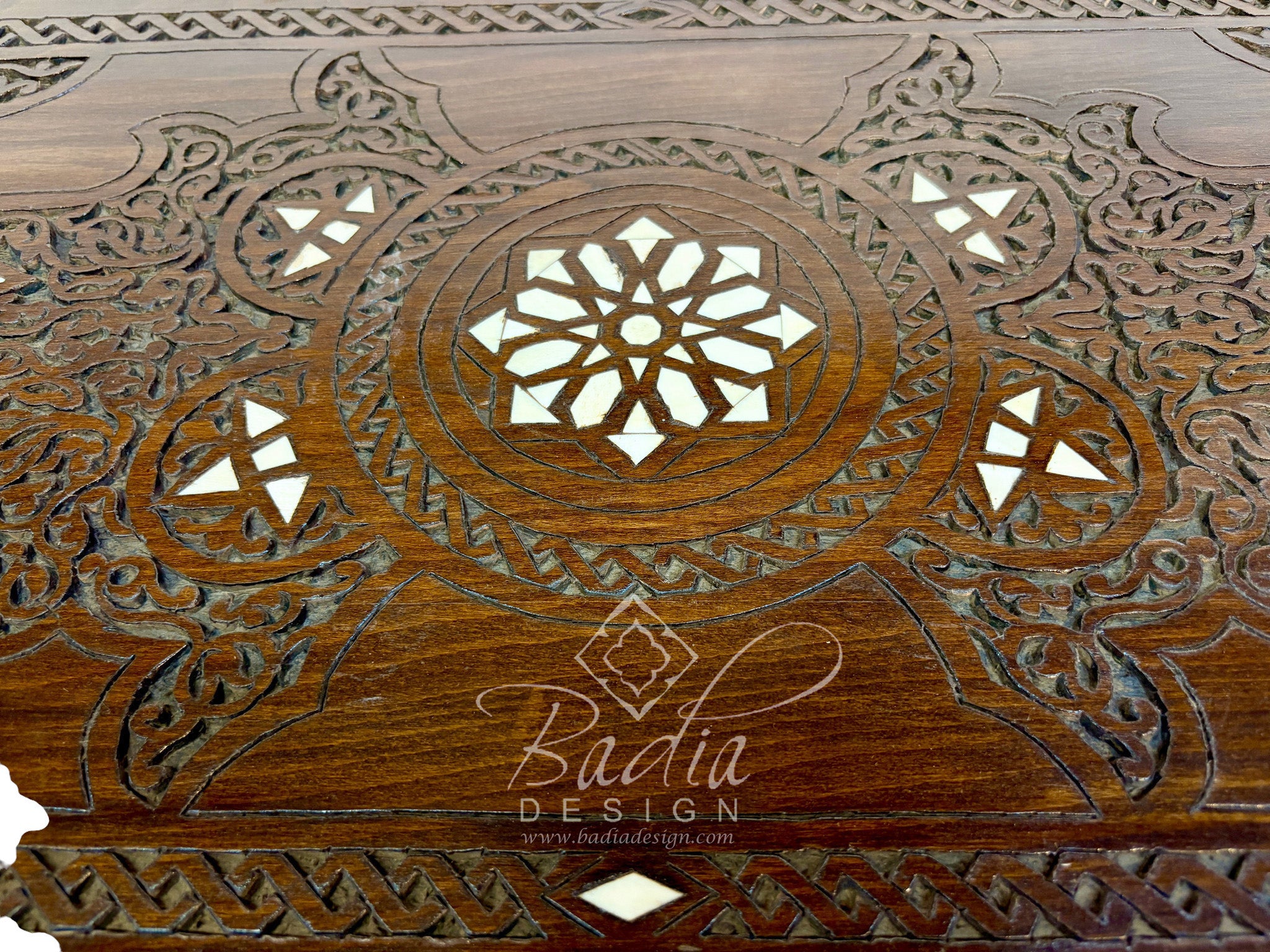 Hand-Carved Wooden Console with Mother-of-Pearl Inlay