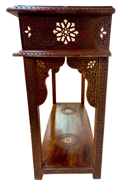 Hand-Carved Wooden Console with Mother-of-Pearl Inlay
