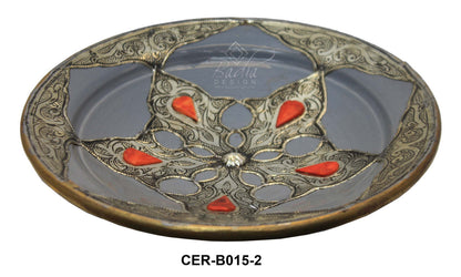 Hand Painted Ceramic Bowl with Metal and Camel Bone