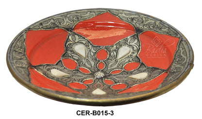 Hand Painted Ceramic Bowl with Metal and Camel Bone