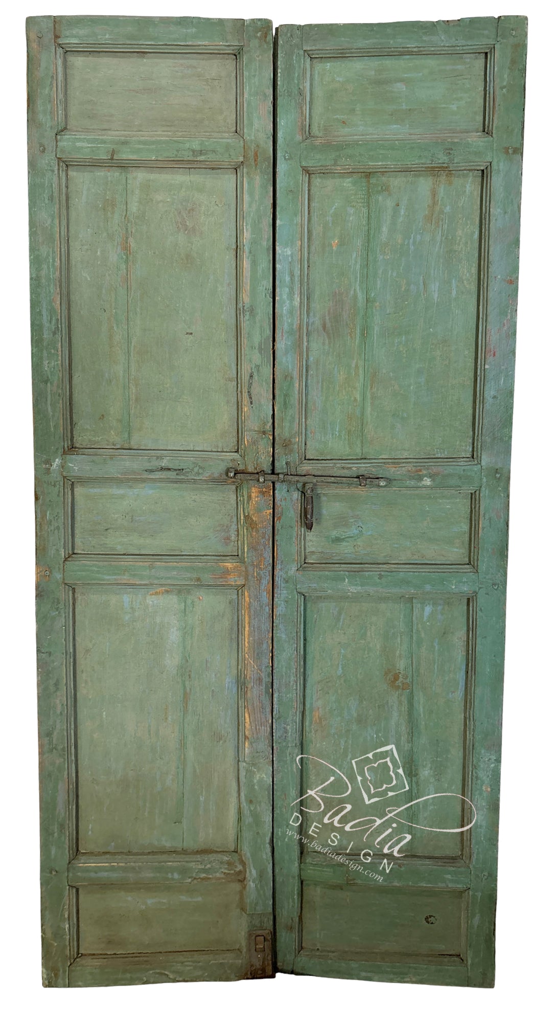 Vintage Green and Red Wooden Door with Hand Painted Designs