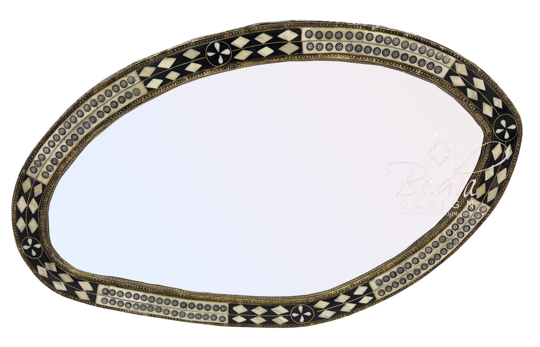 Handcrafted Asymmetrical Mirror with Metal and Bone Detail