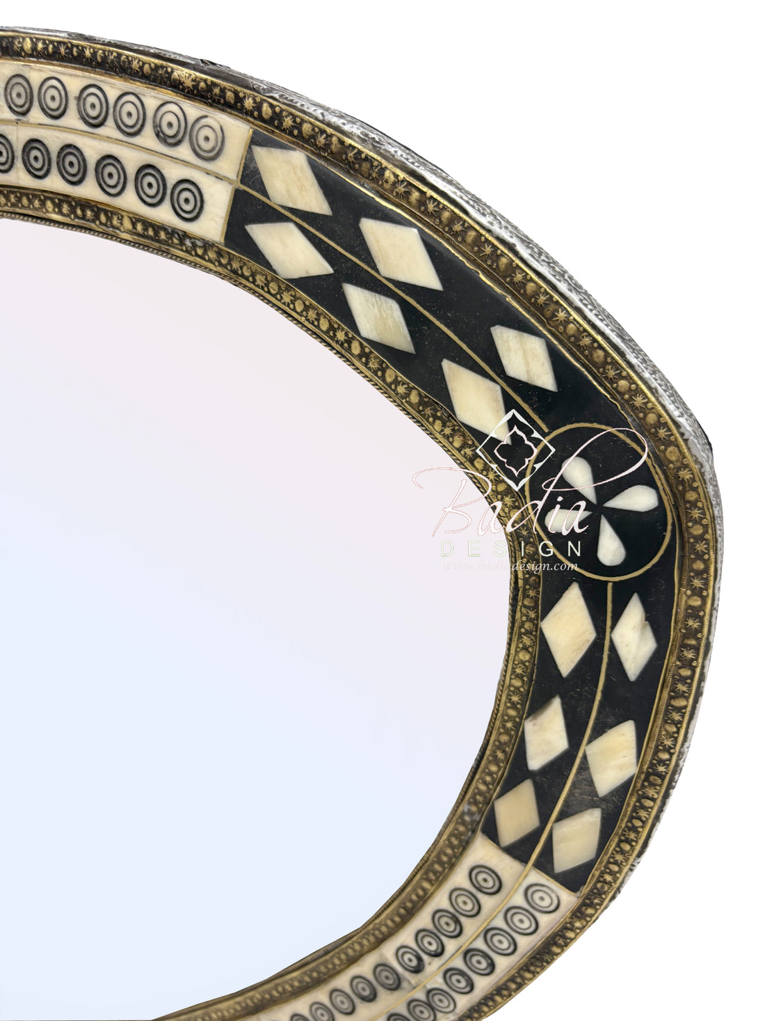 Handcrafted Asymmetrical Mirror with Metal and Bone Detail