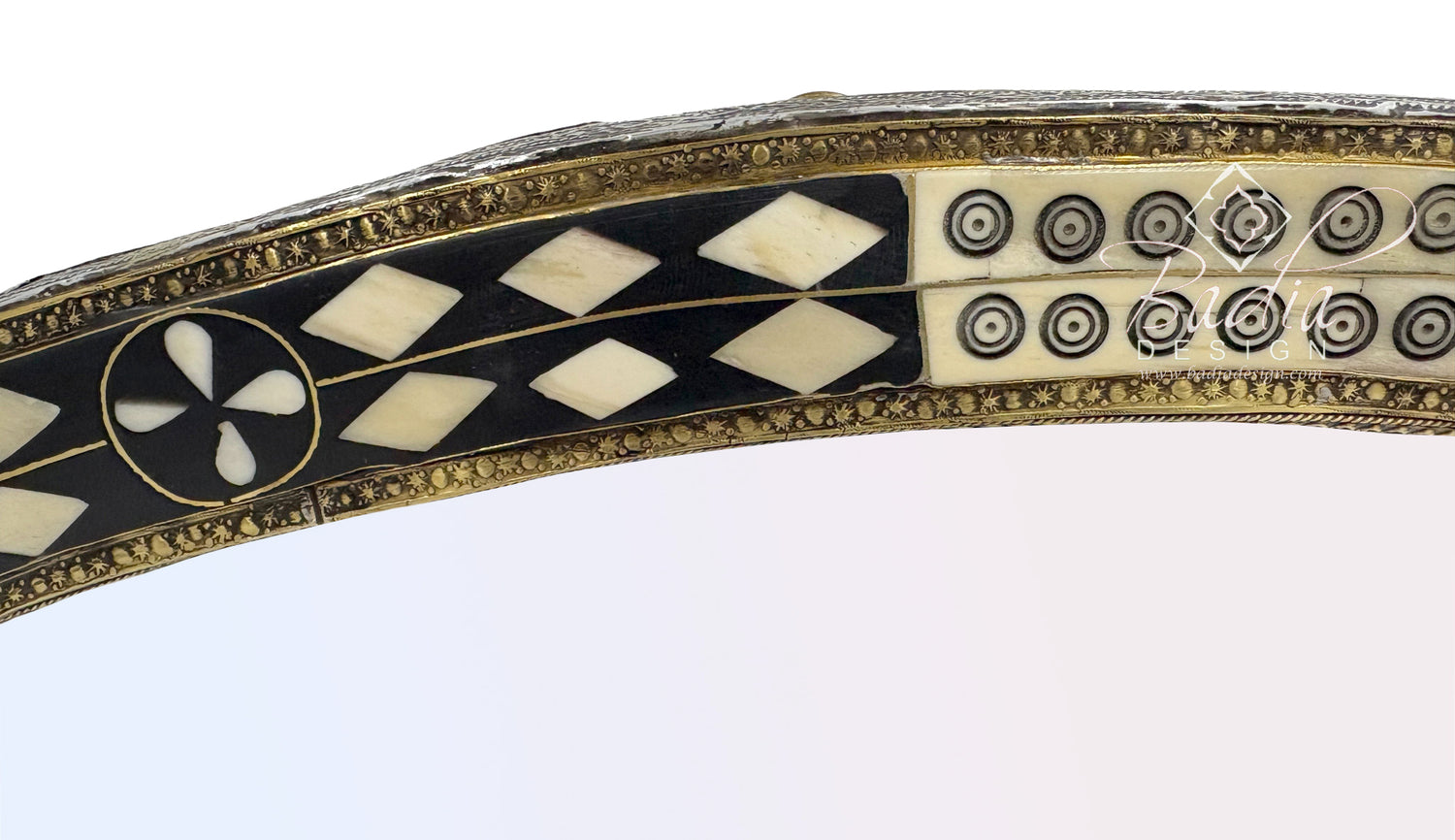Handcrafted Asymmetrical Mirror with Metal and Bone Detail