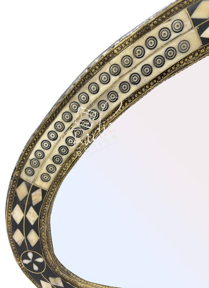 Handcrafted Asymmetrical Mirror with Metal and Bone Detail