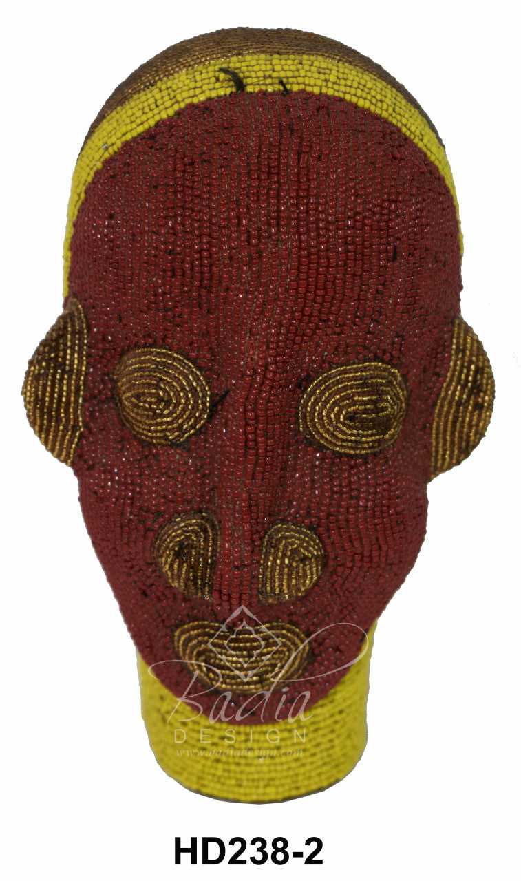 red and yellow Handcrafted Multi-Colored African Beaded Head Sculptures
