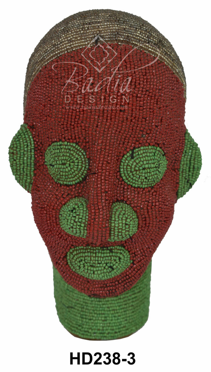 red and green Handcrafted Multi-Colored African Beaded Head Sculptures