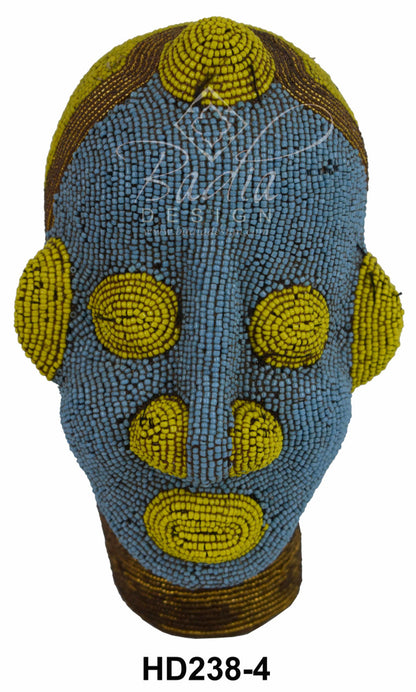blue and yellow Handcrafted Multi-Colored African Beaded Head Sculptures