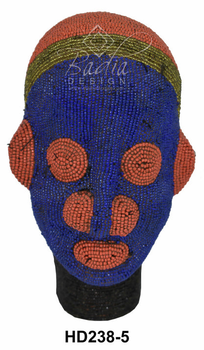 blue and orange Handcrafted Multi-Colored African Beaded Head Sculptures
