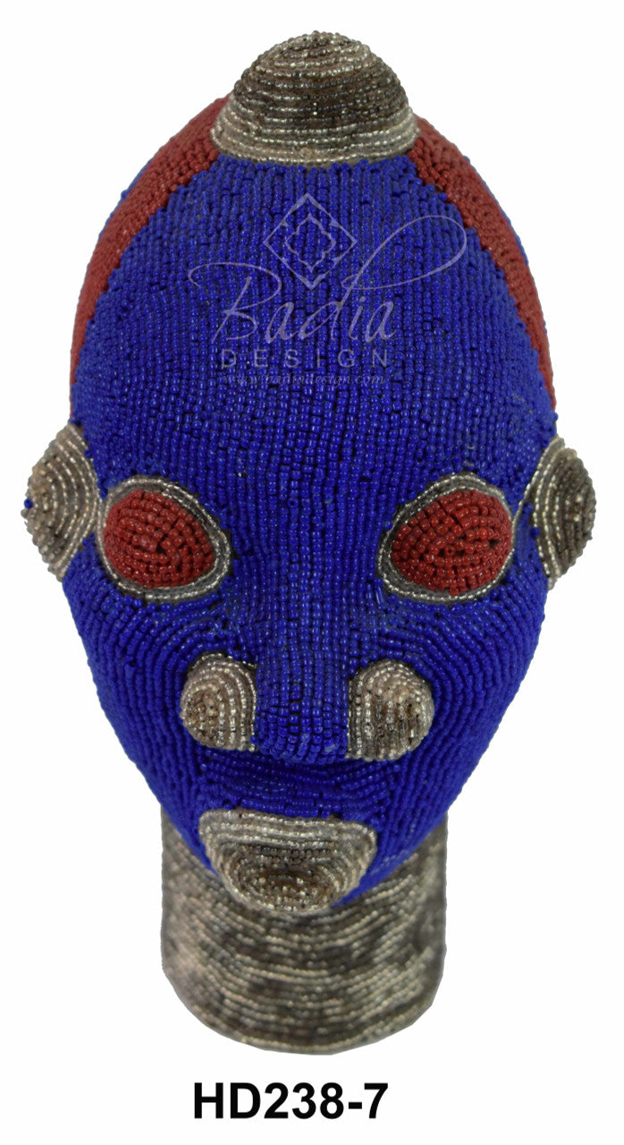 deep blue with red eyes Handcrafted Multi-Colored African Beaded Head Sculptures