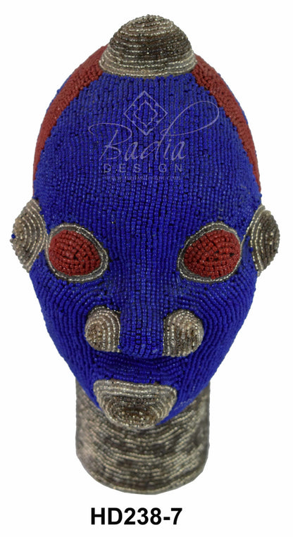 deep blue with red eyes Handcrafted Multi-Colored African Beaded Head Sculptures