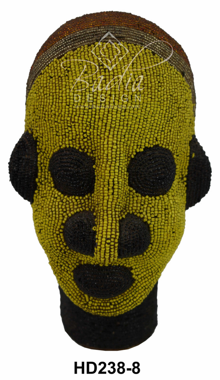 yellow and brown Handcrafted Multi-Colored African Beaded Head Sculptures