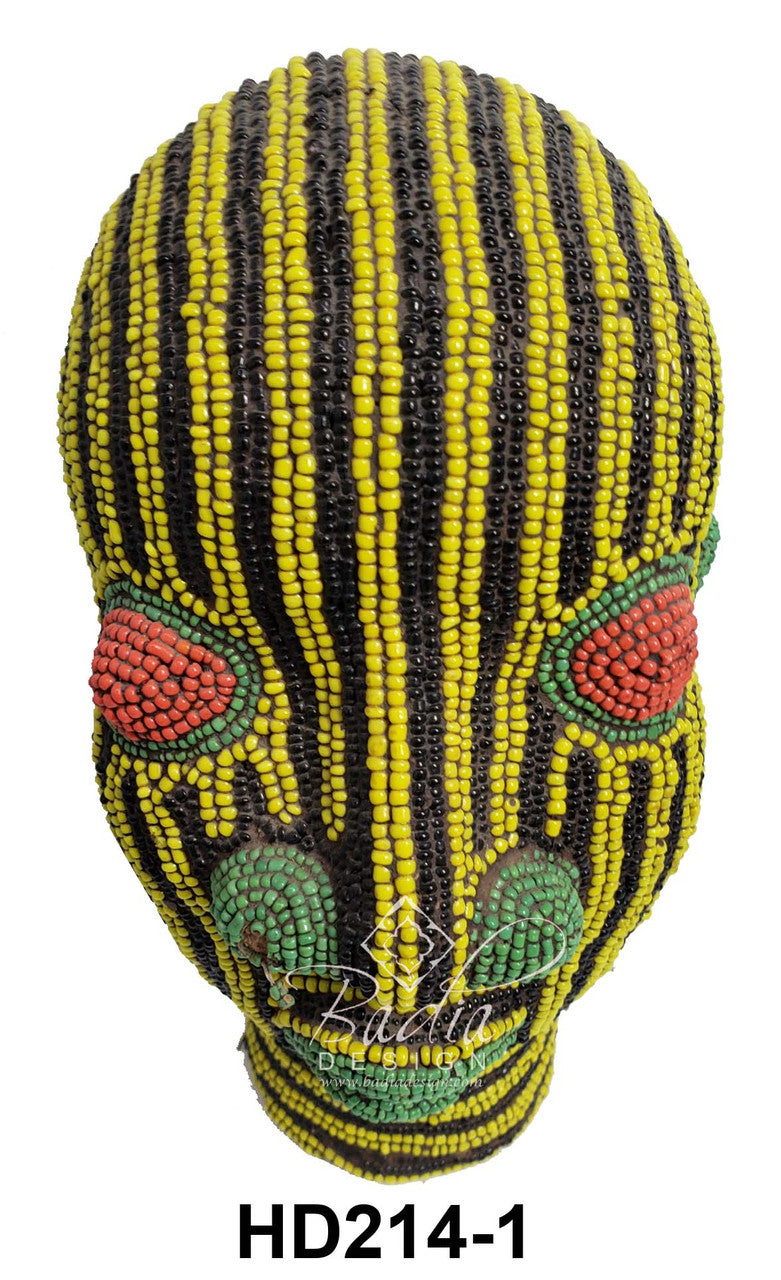 Handmade Multi-Colored African Beaded Head Sculptures