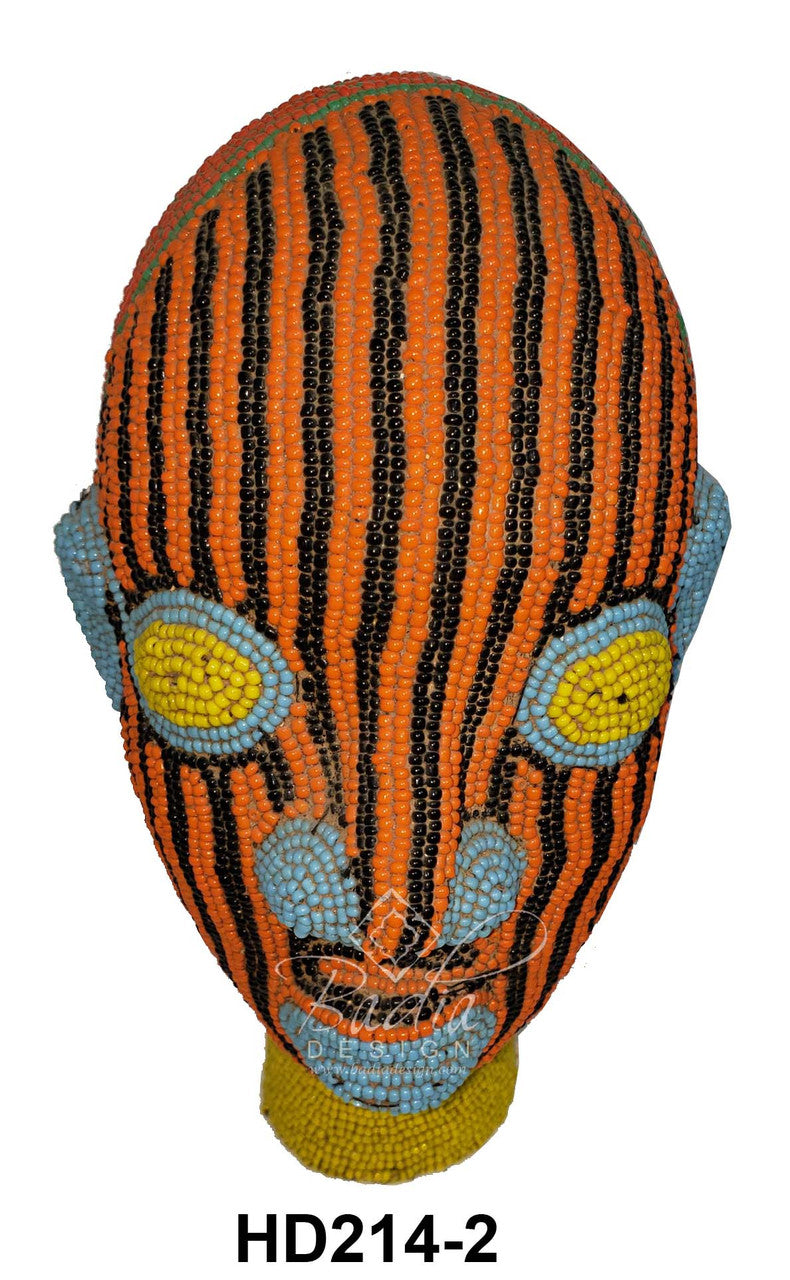 Handmade orange and blue African Beaded Head Sculptures
