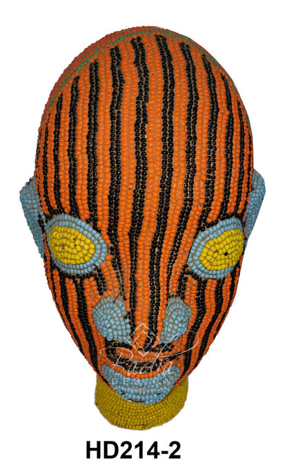 Handmade orange and blue African Beaded Head Sculptures