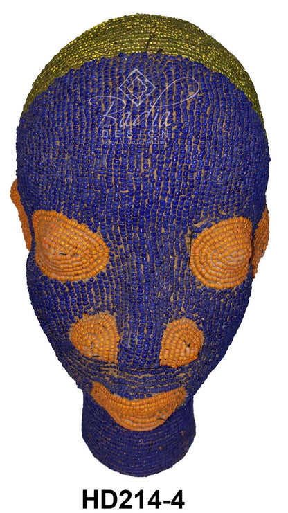 Handmade blue and orange African Beaded Head Sculptures