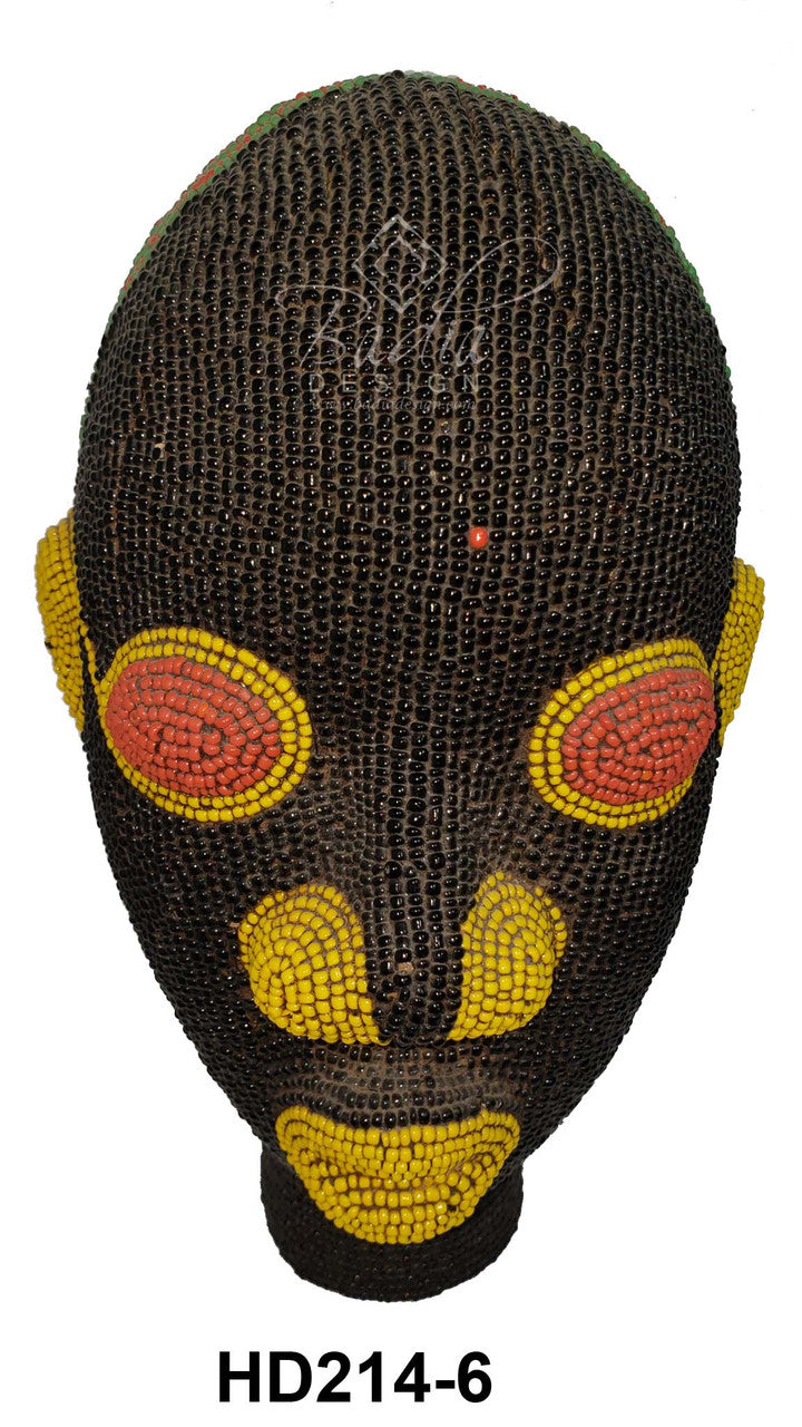 Handmade yellow and brown African Beaded Head Sculptures