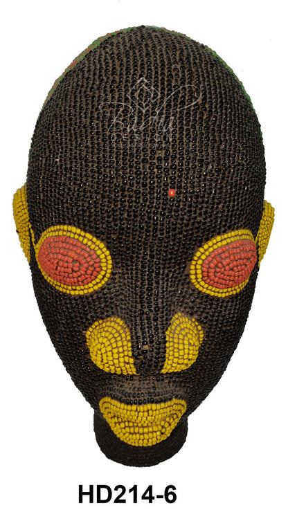 Handmade yellow and brown African Beaded Head Sculptures