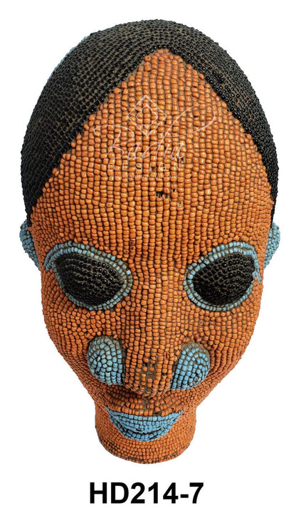 Handmade orange and brown African Beaded Head Sculptures