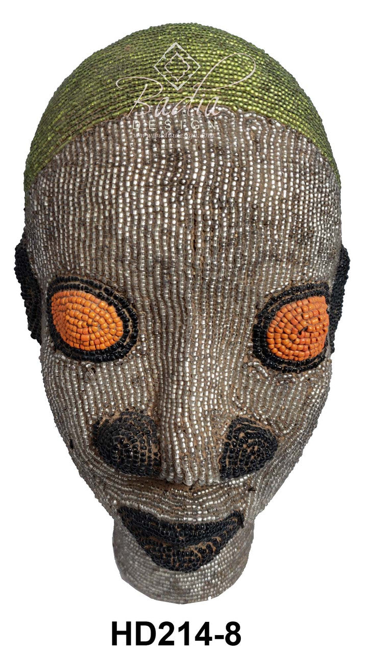 Handmade silver and green African Beaded Head Sculptures