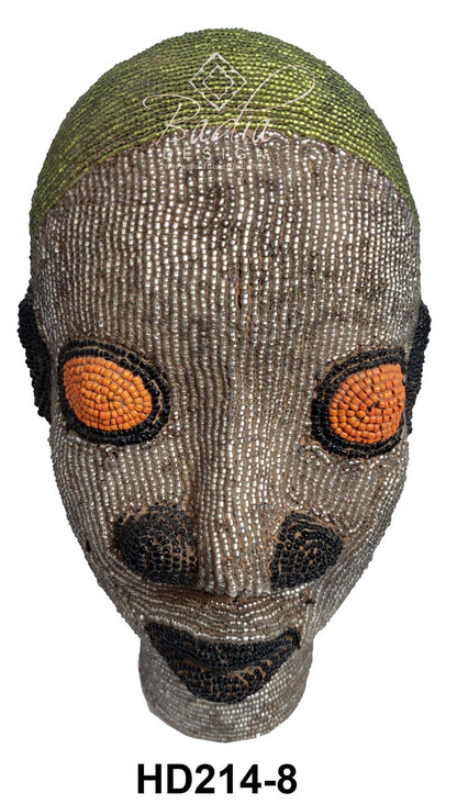 Handmade silver and green African Beaded Head Sculptures