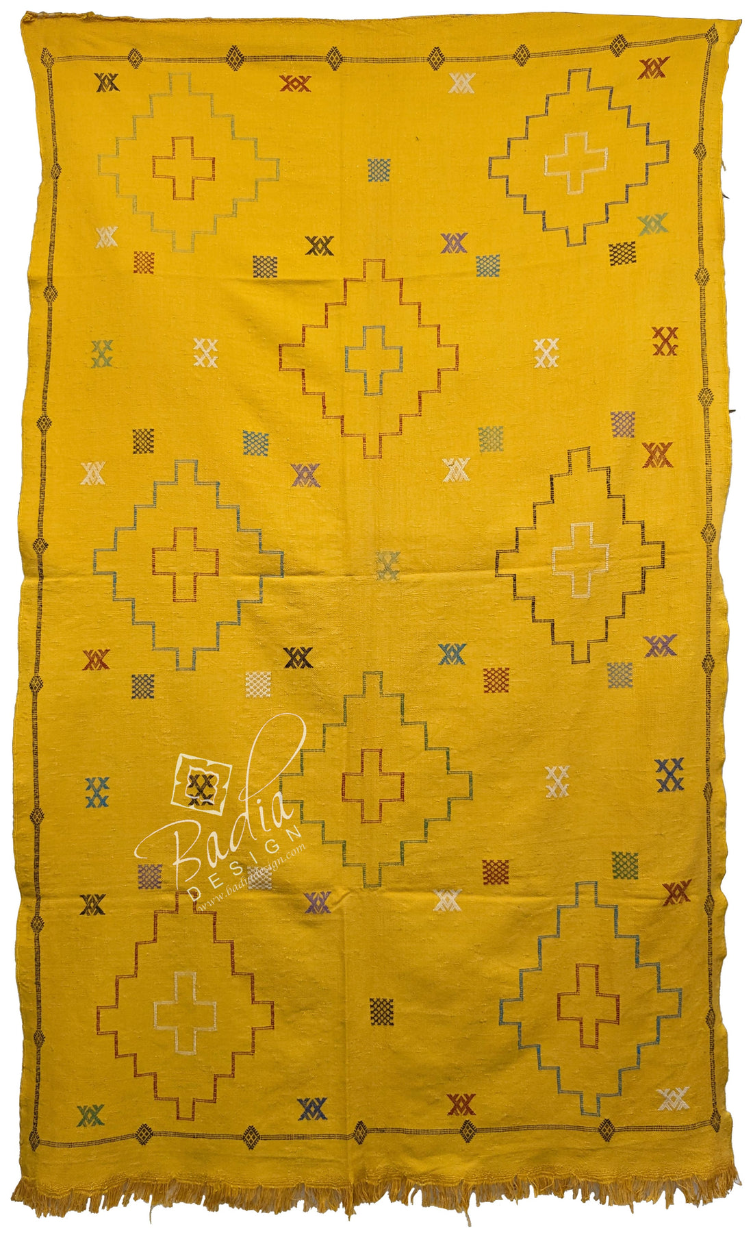 Moroccan Yellow Cactus Silk Rug with Tribal Designs