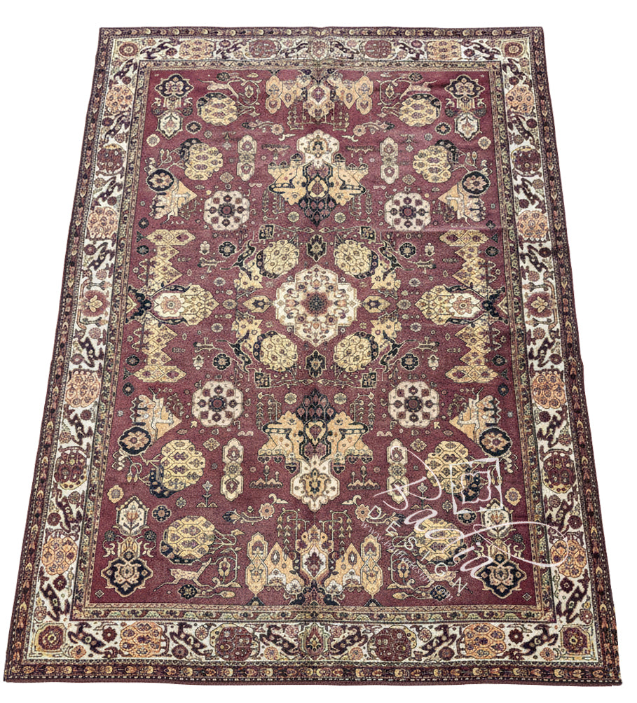 Moroccan Rich Burgundy Rug with Geometric Patterns