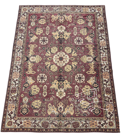 Moroccan Rich Burgundy Rug with Geometric Patterns