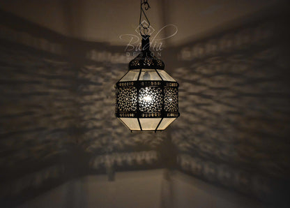 Hanging Lantern with White and Clear Glass