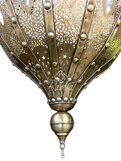 Intricately Designed Brass Chandelier with White Glass Eyelets