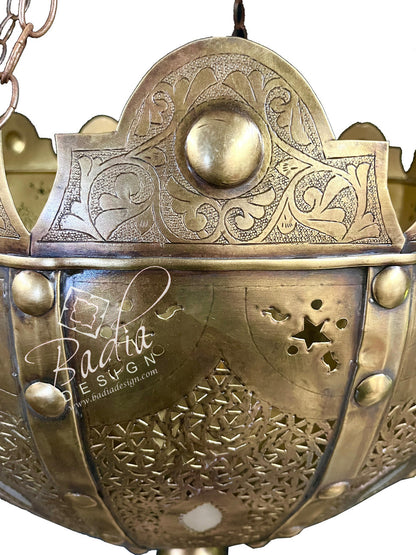 Intricately Designed Brass Chandelier with White Glass Eyelets