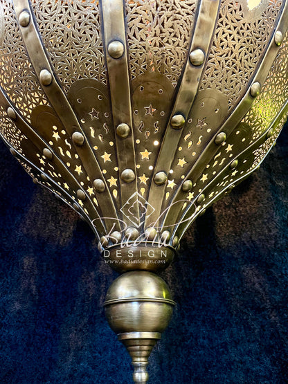 Intricately Designed Brass Chandelier with White Glass Eyelets