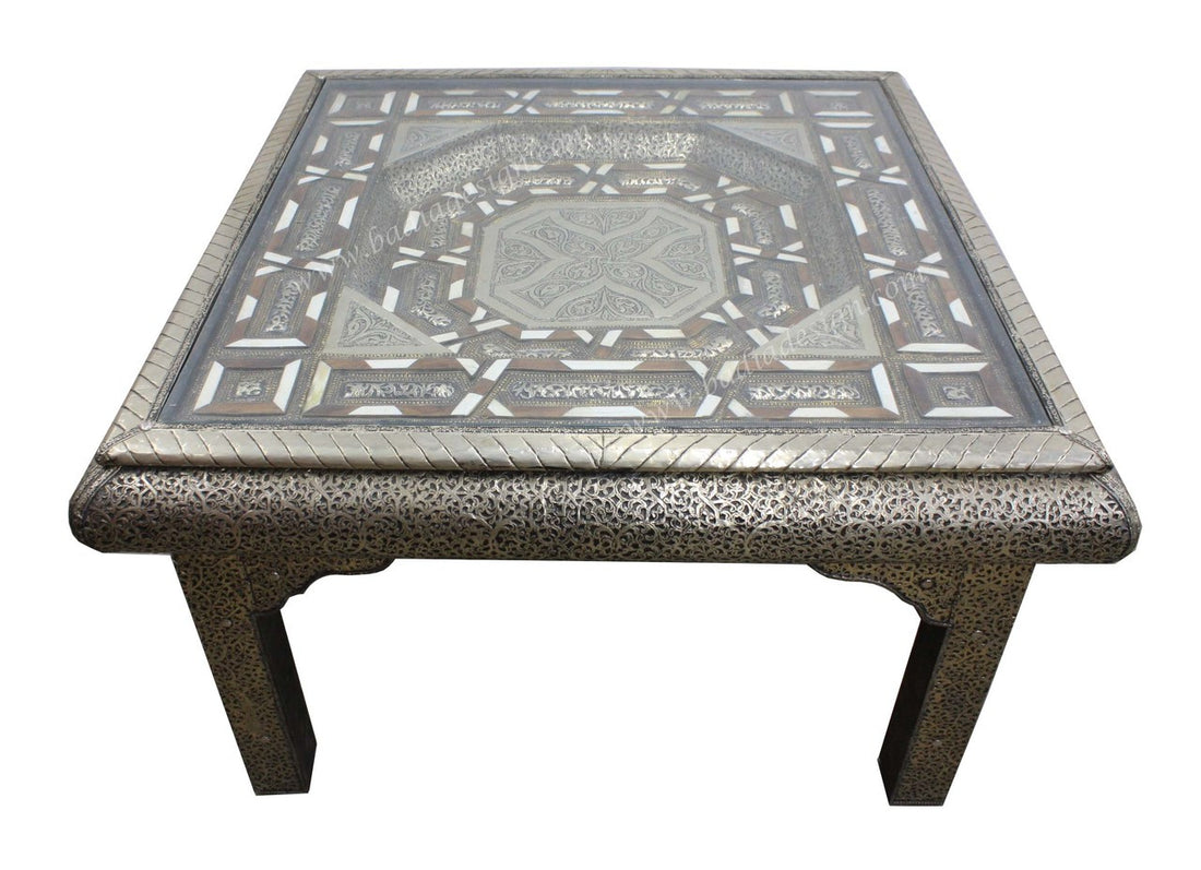 Embossed Metal and Bone Inlay Table