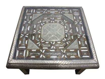 Square Embossed Metal and Bone Table
