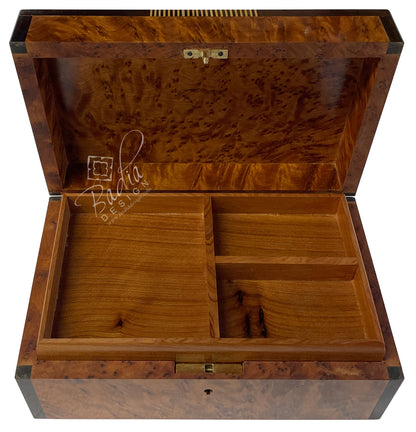 Wooden humidor with compartments on a white background