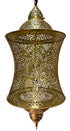 An ornate brass hanging lantern with intricate laser-cut filigree patterns, shown against a plain white background.