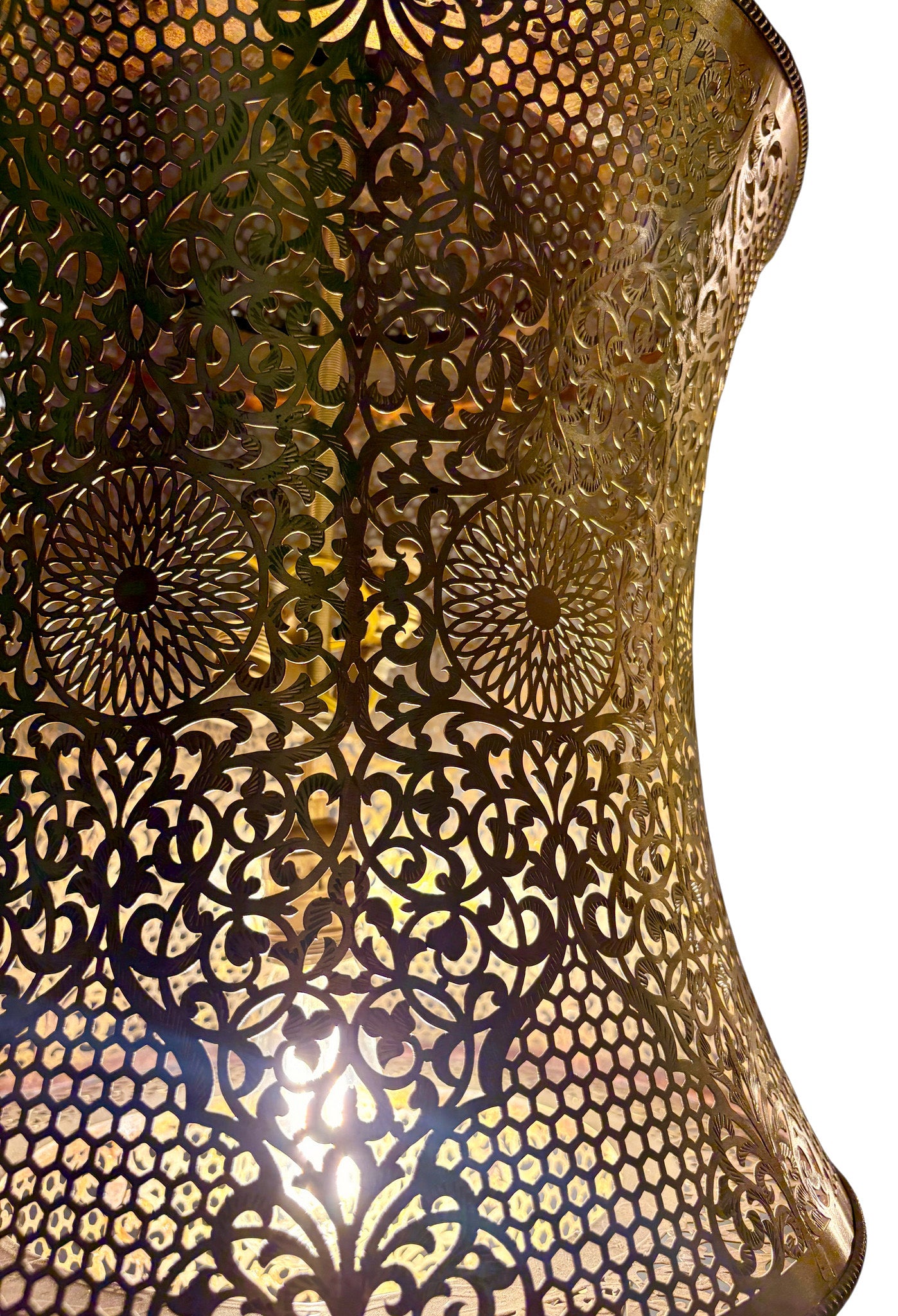 Hourglass-Shaped Pierced Brass Chandelier