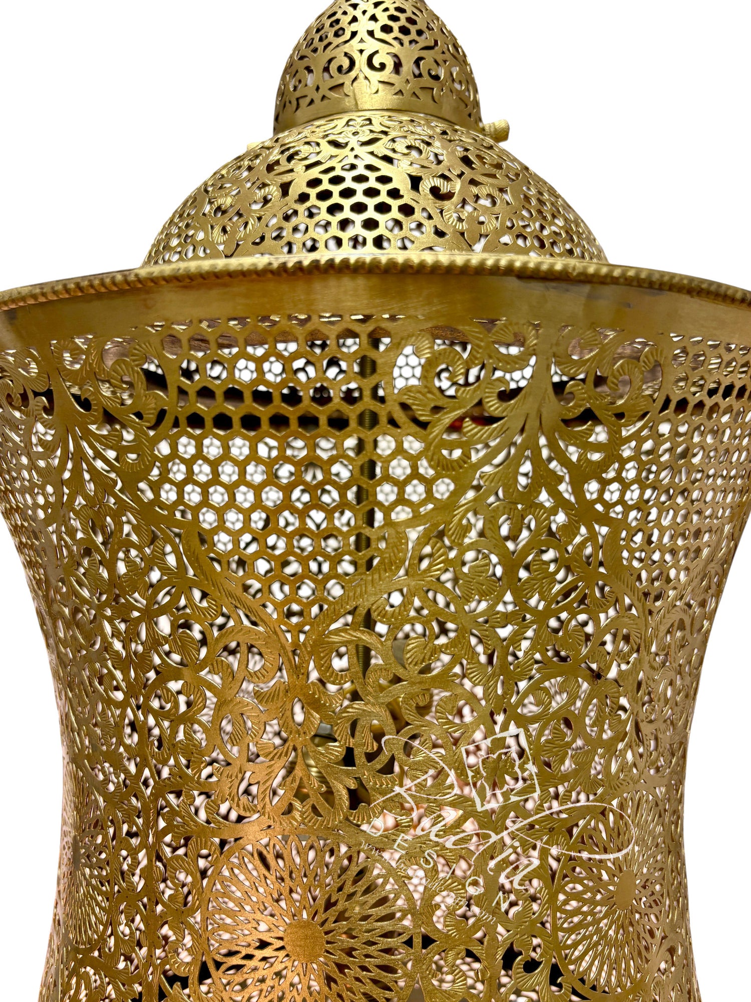 Hourglass-Shaped Pierced Brass Chandelier