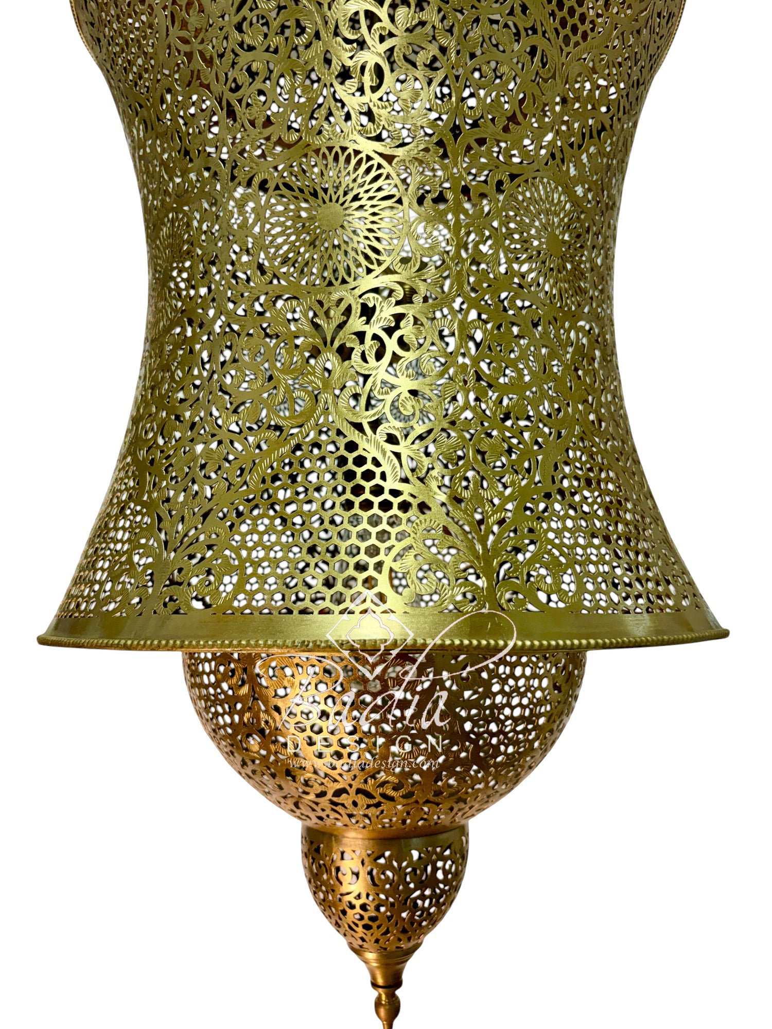 Hourglass-Shaped Pierced Brass Chandelier