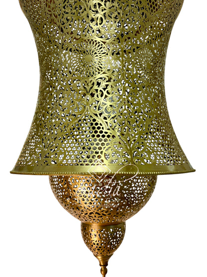 Hourglass-Shaped Pierced Brass Chandelier